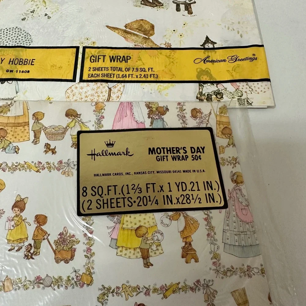 Vintage Holly Hobbie American Greetings & Hallmark Gift Wrap 2 Packs 4 Sheets